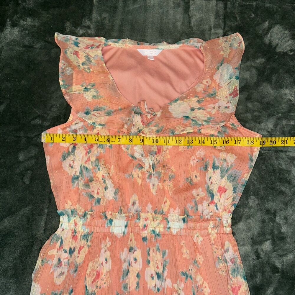 LC Lauren Conrad Maxi Dress Women's Medium Peach Floral Lined Ruffle Tiered - Picture 4 of 7